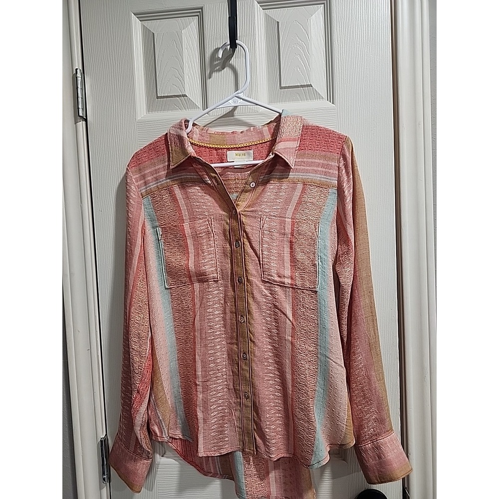 Anthropologie Maeve Orange Gauzy Button‎ Front Shirt sz  6
